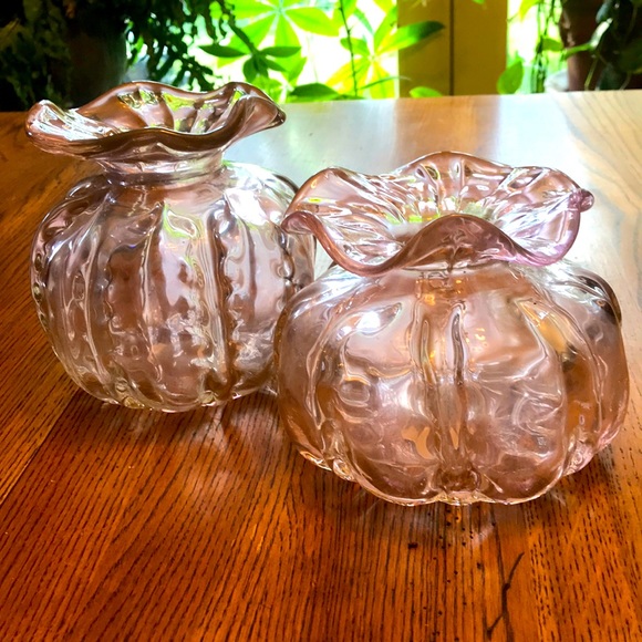 Twos Company Hand Blown Pink Pumpkin Shaped Vases - Picture 1 of 8